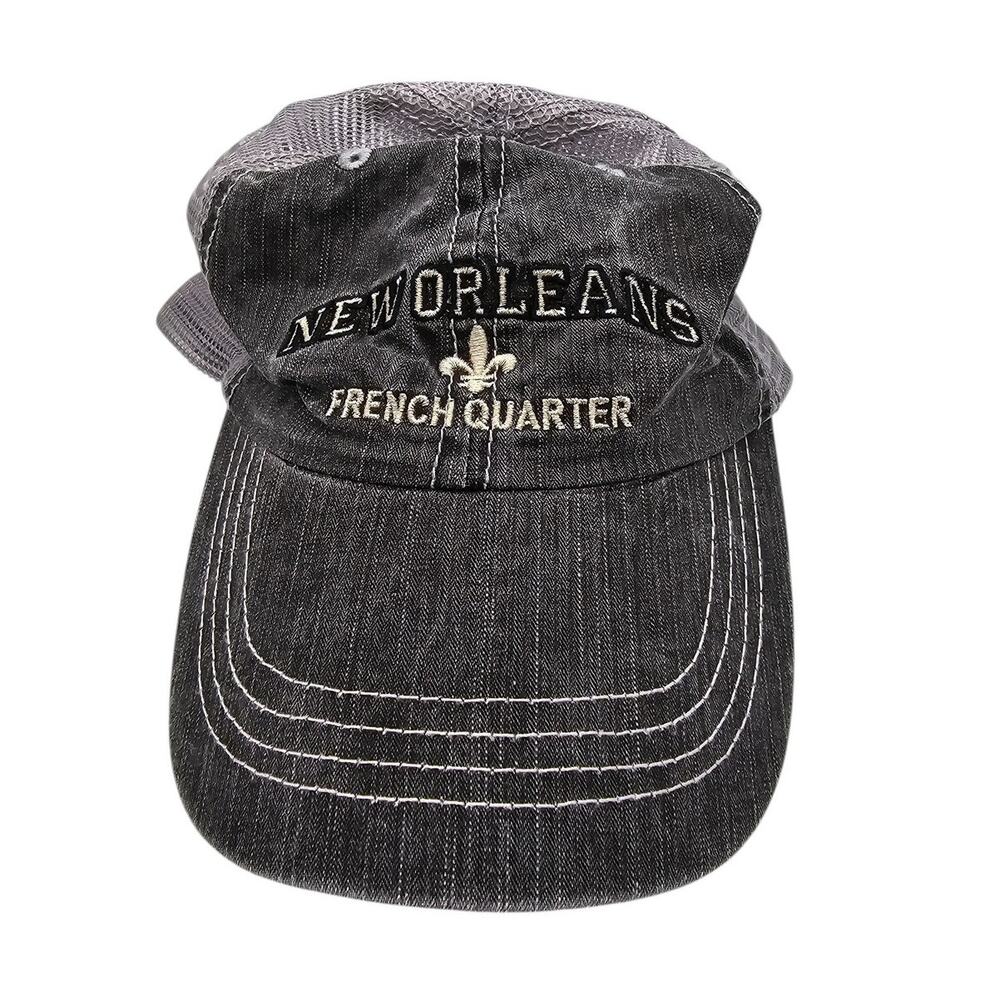 New Orleans French Quarter Strapback Baseball Trucker Hat Gray Embroidered
